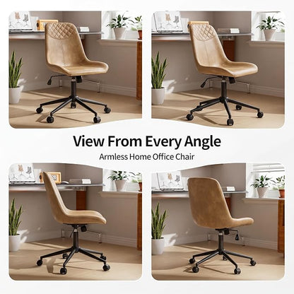 DUHOME Modern PU Leather Office Chair Desk Chair Swivel Computer Chair Camel