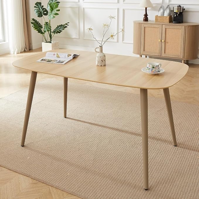 HIPIHOM 55.1'' Dining Table Set for 4,Modern Wood Dining Table,Leather Dining Chairs 4,Table and Chairs Set of 4,Ideal for Kitchen Dining Room (Natural Color Table, 55.1")