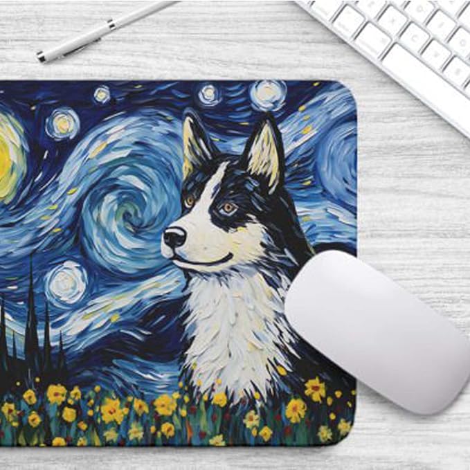 Starry Night Husky Dog Mouse Pad for Computer Laptop Home Office Gaming Working Desk Desktop Accessories Non-Slip Rubber Mouse Pad for Dog Lovers (Husky)