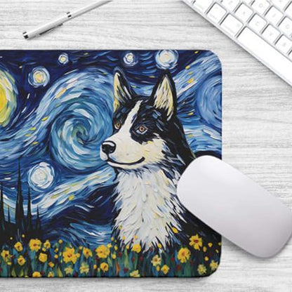 Starry Night Husky Dog Mouse Pad for Computer Laptop Home Office Gaming Working Desk Desktop Accessories Non-Slip Rubber Mouse Pad for Dog Lovers (Husky)