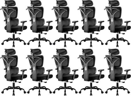 Ergonomic Office Chair High Back Desk Chair with Lumbar Support, Breathable Mesh Computer Chair with Adjustable Armrests Height, Reclining Big and Tall Gaming Chair for Home Office(Black 10Pack)