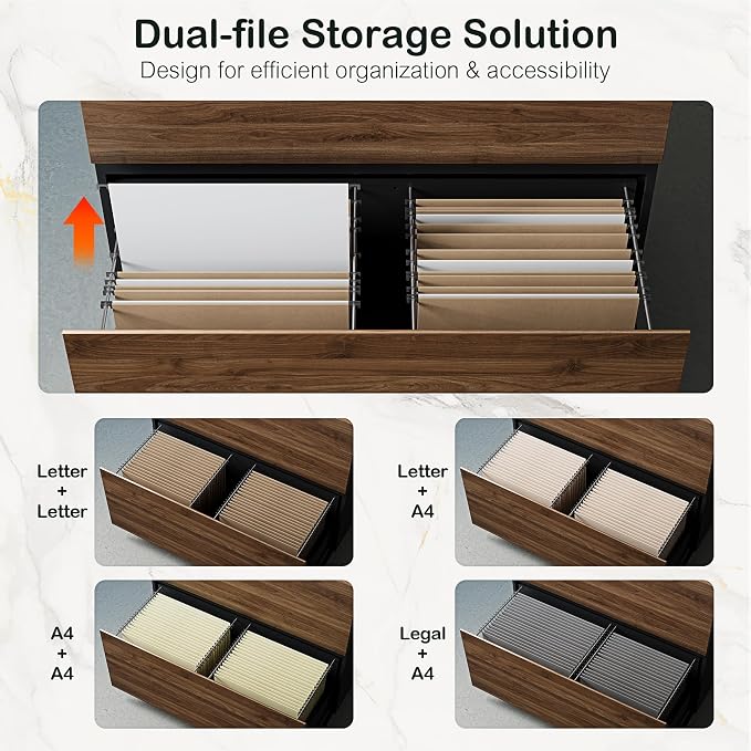 ModernMate 2 Drawer Lateral File Cabinet, 31w*28h Wood Filing Cabinet with Anti-tilt Mechanism, Home Office Storage Filing for Letter, A4 & Legal Size, Black Walnut