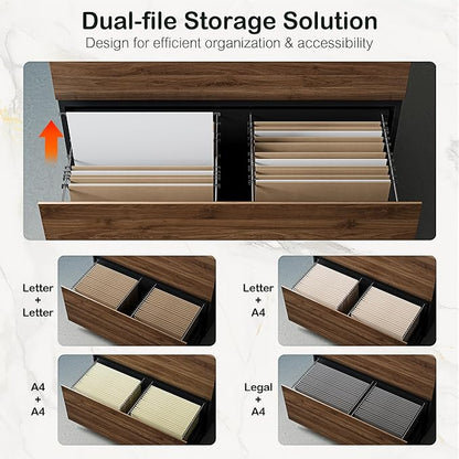 ModernMate 2 Drawer Lateral File Cabinet, 31w*28h Wood Filing Cabinet with Anti-tilt Mechanism, Home Office Storage Filing for Letter, A4 & Legal Size, Black Walnut