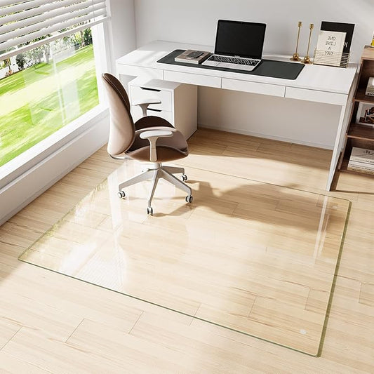 Glass Chair Mat 51" x 63" Heavy Duty Tempered Glass Office Chair Mat, Glass Floor Mat with Round Corner and Polished Edge for Smooth Glide, Office Chair Mat for Carpet, Hardwood Floor