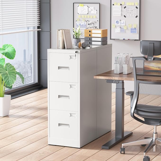 Superday 3 Drawer File Cabinets, 18” D Vertical File Cabinet with Lock, Locking Filing Cabinet for Home Office, White Metal Filing Cabinets for Hanging Letter/Legal Folders, Easy Assemble