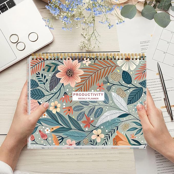 Weekly Productivity Planner - 8.5" x 11" Dashboard Desk Notepad Has 6 Focus Areas to List Tasks for Goals, Projects, Clients, Academic or Meal-Organize Your Daily Work Efficiently, 54 Weeks, Flower-A