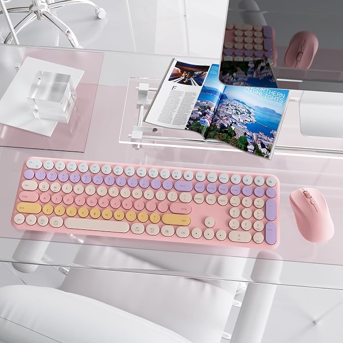 Wireless Keyboard and Mouse Combo,2.4GHz, Full-Size 110-key Design, Ultra-Thin and Silent Keys,Suitable for laptops/desktops/PCs,Compatible with Windows and Mac OS (Gradient Pink)