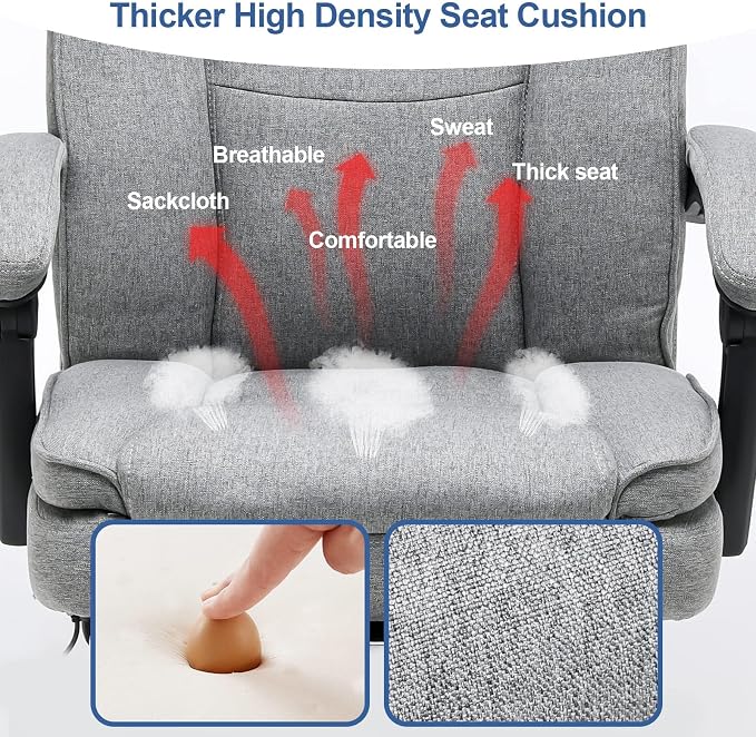 HOMREST Reclining Office Chair with 4-Point Massage, Breathable Fabric Executive Chair with Retractable Footrest, Ergonomic Computer Chair with High Back, Reclining Gaming Chair for Home, Grey