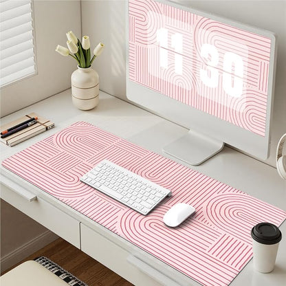 iCasso Pink Desk Matt for Desktop, Cute Desk Pad Mat, Large Mouse Pad, Anti-Slip Big Mousepad with Stitched Edges, Keyboard Pad for Computer(Pink)