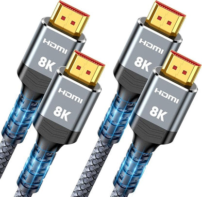 Highwings 8K HDMI Cable 2.1 2-Pack 1FT, Slim 48Gbps High Speed HDMI Braided Cord-4K@120Hz 144Hz 8K@60Hz, HDCP 2.2&2.3, Dynamic HDR,eARC,DTS:X,RTX 3090,Dolby Compatible with Roku TV/HDTV/PS5/Blu-ray