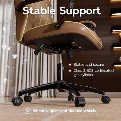 HomeZeer Brown Office Chair, Luxury Leather Executive Desk Chair | Elegant Timeless Appeal, Vintage Mid Back Styling with Wheels and Padded Arms, Thick High Density Foam Comfort