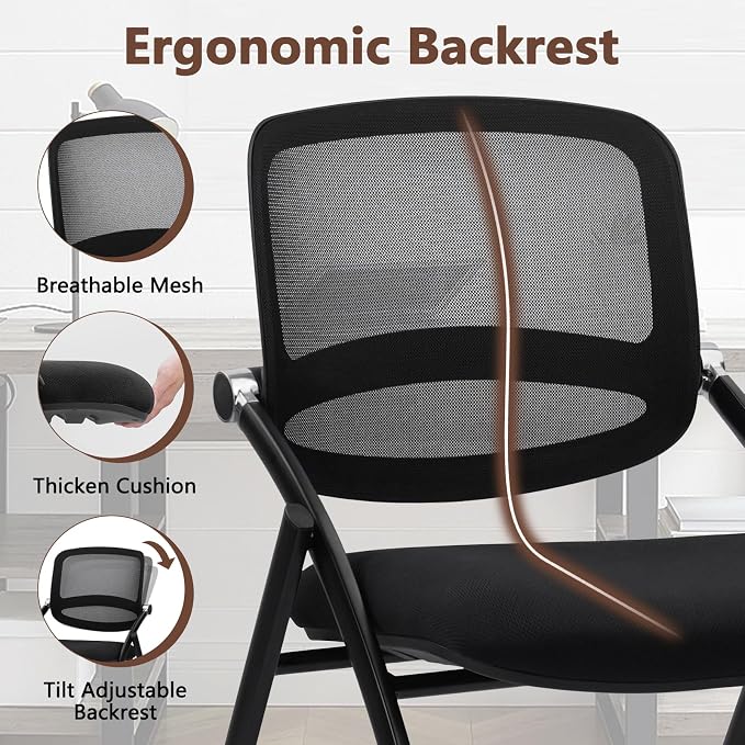 CLATINA Stackable & Foldable Conference Chair with Wheels, Ergonomic Mesh Back,300lbs Capacity, Breathable Padded Seat, Armless Office Chair for Reception, Training, Home Office, Black, 20PK
