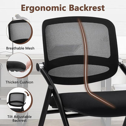 CLATINA Stackable & Foldable Conference Chair with Wheels, Ergonomic Mesh Back,300lbs Capacity, Breathable Padded Seat, Armless Office Chair for Reception, Training, Home Office, Black, 20PK