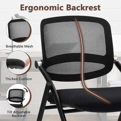 CLATINA Stackable & Foldable Conference Chair with Wheels, Ergonomic Mesh Back,300lbs Capacity, Breathable Padded Seat, Armless Office Chair for Reception, Training, Home Office, Black, 2PK