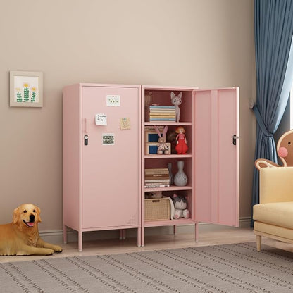 Steehoom Metal Locker Cabinet Lockable Bathroom Storage Cabinet Black 4 Tier Employee Lockers for Home, School, Office, Garage (Pink, 19.69" D x 15.75" W x 49.21" H)