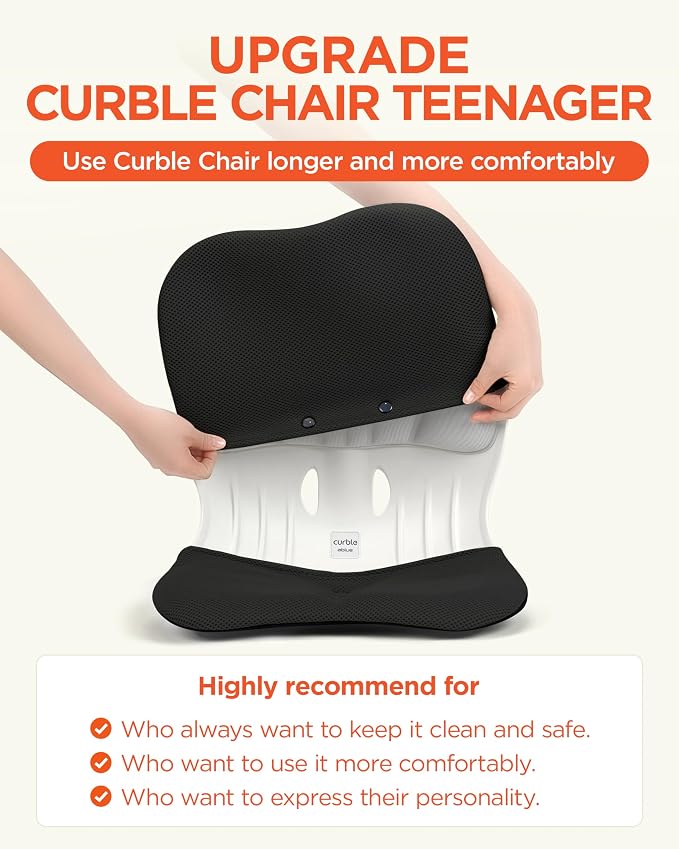 curble WIDER COVER, Detachable Cover for Teenager Chair, Ergonomic Chair Back Support and Lumbar Support (Cover Black)