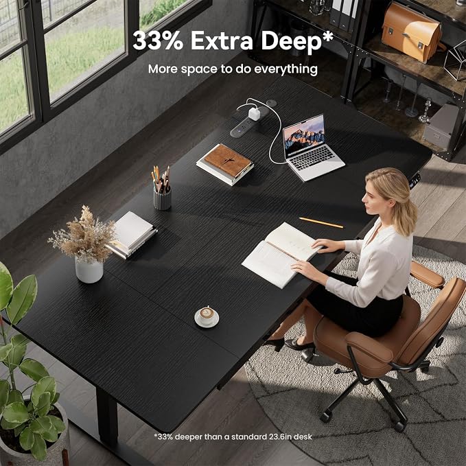 HLDIRECT Electric Standing Desk, Extra Large 71 x 31.5 Inches Height Adjustable Table with Outlets, Sit Stand Computer Desk with Drawers for Home Office, Ergonomic Rising Workstation, Black