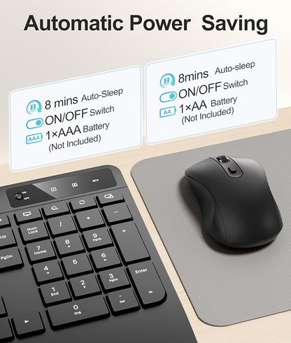 Quiet Wireless Keyboard and Mouse Combo – 3-Level DPI Silent Mouse, Full-Size Ergonomic Wrist Rest, 2.4GHz Plug-and-Play, Multimedia Hotkeys for Windows Computer/Laptop, Black