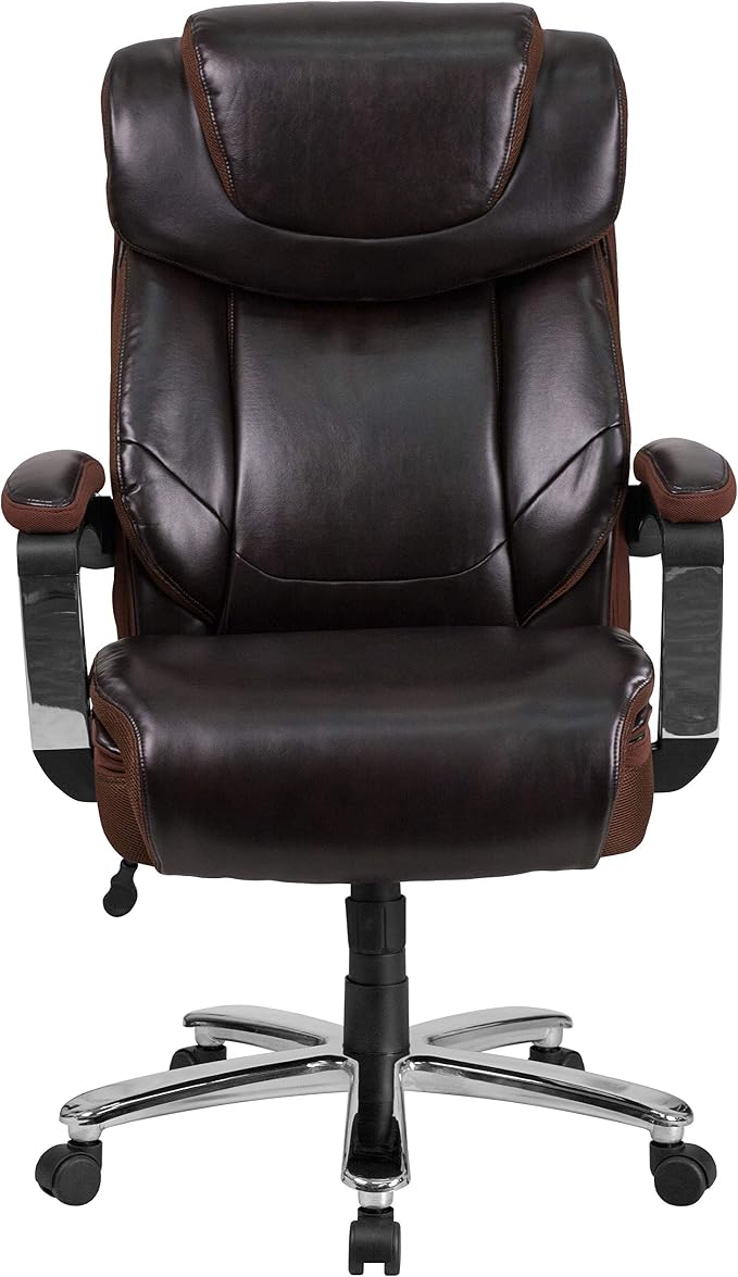 EMMA + OLIVER Big & Tall Office Chair | Brown LeatherSoft Executive Swivel Office Chair with Headrest and Wheels