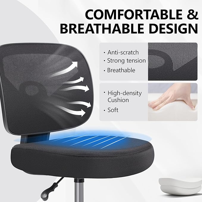 Primy Tall Drafting Desk Chair - Armless, Adjustable Height, Mesh Back, Rolling, Standing Desk Chair for Art Room, Office or Home (Black)
