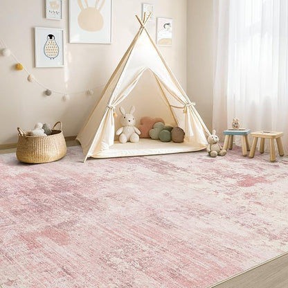 UERMEI 5x7 Area Rug Living Room Rugs - Washable Neutral Modern Abstract Soft Thin Large Rug Indoor Floor No Slip Rug Carpet for Bedroom Under Dining Table Home Office Decor - Pink