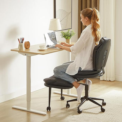 Pinmoco Ergonomic Cross Legged Office Chair for ADHD, Kneeling Chair with 360° Swivel Wheels and Reversible Seating for Meditation, Adjustable Height and Seat Deapth, PU Leather, Black