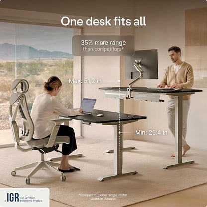 Desktronic HomeOne Standing Desk 60x30 — Ergonomic Sit Stand Home Office Desk, Made in Europe, Electric Dual Motor Height Adjustable, USB & USB-C Charging, Wobble-Free, Touchscreen, 3 Memory Presets