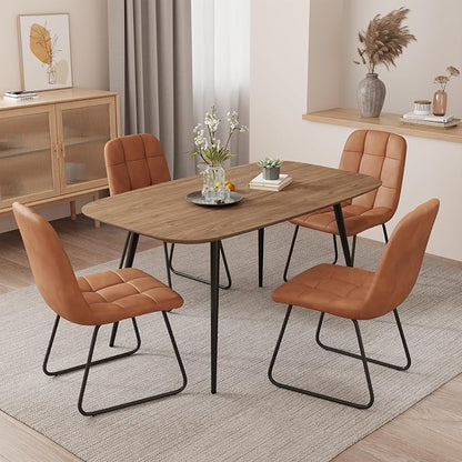 HIPIHOM 47.2'' Modern Farmhouse Dining Table, Wooden Rectangular Dining Table with Metal Legs for 4-6 People for Dining Room, Kitchen, Living Room (Walnut Color Table, 47.2")