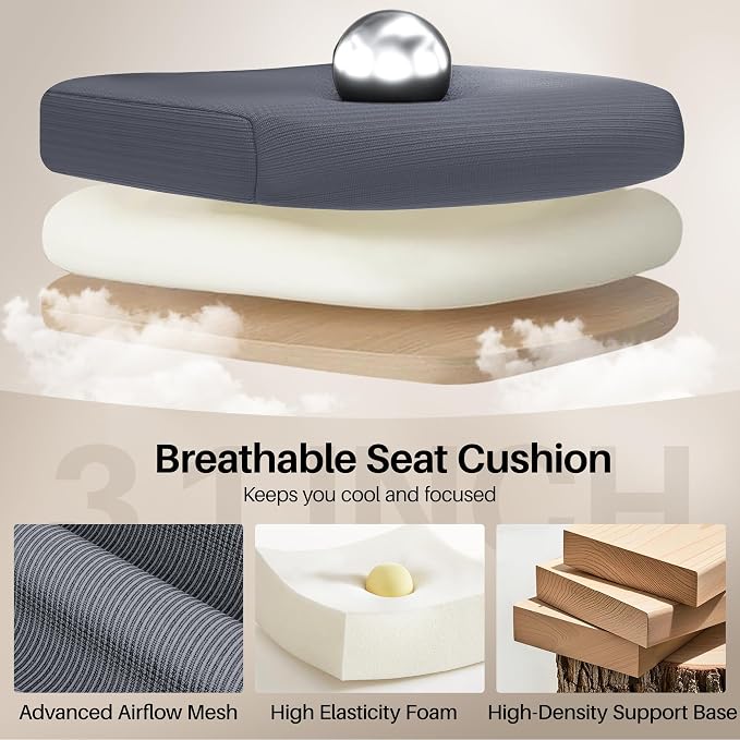 Office Chair Ergonomic Desk Chair, Adjustable Lumbar Support Rolling Swivel Comfy Chair with Space-Saving Flip Up Armrests, Mesh Gaming Chair for Business Work Office & Home, Dark Gray