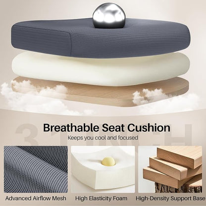 Office Chair Ergonomic Desk Chair, Adjustable Lumbar Support Rolling Swivel Comfy Chair with Space-Saving Flip Up Armrests, Mesh Gaming Chair for Business Work Office & Home, Dark Gray