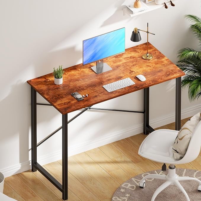 OLIXIS 40 Inch Computer Home Office Desk for Small Spaces, Writing Work Study Student Bedroom Table with Metal Frame, Sturdy Durable Design with Easy Assembly, Modern Rust