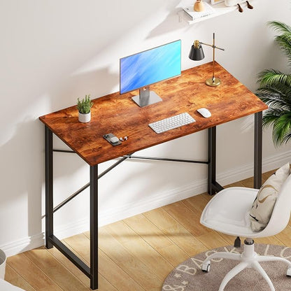 OLIXIS 40 Inch Computer Home Office Desk for Small Spaces, Writing Work Study Student Bedroom Table with Metal Frame, Sturdy Durable Design with Easy Assembly, Modern Rust