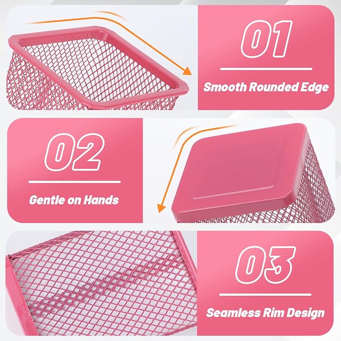 Segarty Pen Cup, 12 Pack Square Dark Pink Pen Holder for Desk, Multifuntional Mesh Pencil Cups Holder for Marker, Office Supplies, School Students, Home, Desktop Accessories Storage Organizer