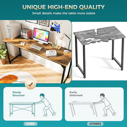 OLIXIS 63 Inch Computer Office Desk for Small Spaces, Writing Gaming Work Desk Modern Study Table with Storage Bag & Headphone Hook Home Bedroom, Rustic Brown