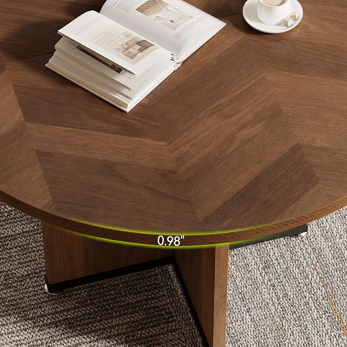 LITTLE TREE 39-Inch Conference Table for 4, Round Meeting Table with X-Shape Pedestal, for Office, Conference Room, Small Spaces, Dark Brown