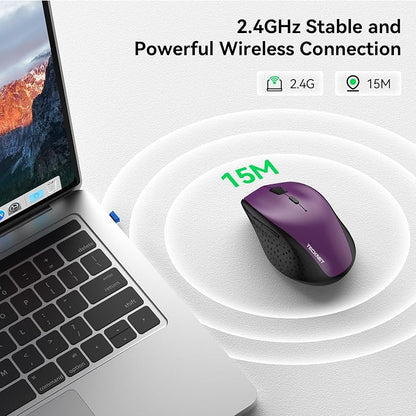 TECKNET Wireless Mouse, 2.4G USB Computer Mouse with 6-Level Adjustable 4800 DPI, 30 Months Battery, Ergonomic Grips, 6 Buttons Portable for PC, Chromebook, Mac - Purple