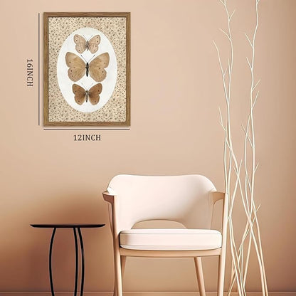 Framed Butterfly Canvas Wall Art, Vintage Butterfly Pictures Posters Wall Decor, Modern Farmhouse Decor, Rustic Retro Butterflies Paintings Prints for Bedroom Bathroom Shelf 12x16 inch