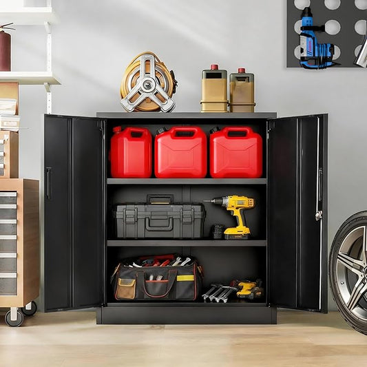 BESFUR Metal Storage Cabinet with Lock and 2 Adjustable Shelves, 36" H Locking Storage Cabinet for Home, Office, Garage, Utility Room and Basement(Black)
