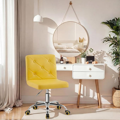 VECELO PU Leather Mid-Back Armless Vanity Chair Adjustable Height 360° Rolling Swivel for Home Office Work