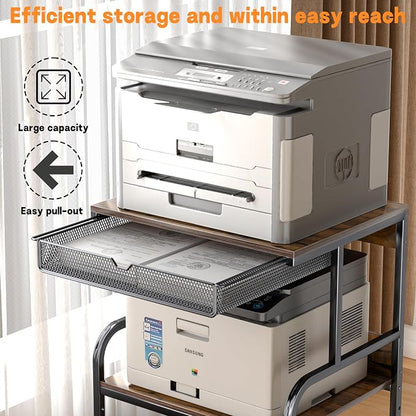 Large Printer Stand with Storage Shelf, Industrial Rolling Printer Cart Holder with Lockable Wheels, 5-Adjustable Heights, 3D Scanner Fax Printer Table for Home Office Use