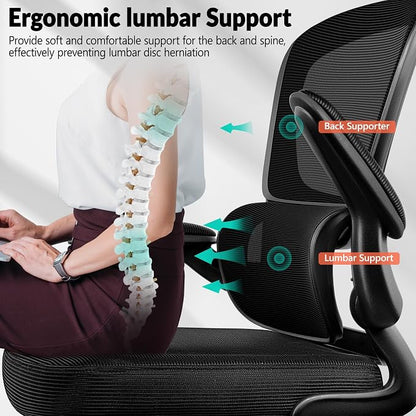 BESTFAIR Ergonomic Mesh Office Chair, Breathable Mesh Computer Desk Chair, Adjustable Lumbar Support, Flip-up Armrests, Executive Swivel Chair for Home Office, Black Pack of 10