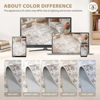 UERMEI 6x8 Area Rug Living Room Rugs - Washable Neutral Modern Abstract Soft Thin Rug Indoor Floor No Slip Rug Carpet for Bedroom Under Dining Table Home Office Decor - Brown Grey
