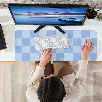 AFIING Light Blue Desk Mat 31.5" x 12", Waterproof PU Leather Desk Pad | Non-Slip Rubber Base, Easy Clean Surface, Desk Protection, Office & Home