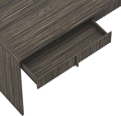 Manhattan Comfort Novara Modern 60" Writing Desk with 2 Smooth-Glide Drawers with Fluted Fronts, Office Desk with Large Work Surface, Stylish Rounded Edges, Jacobean Walnut