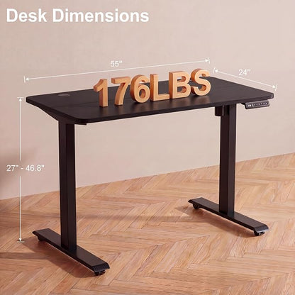 Electric Standing Desk 55 x 24 Inches Adjustable Height Sit Stand Up Desk for Home Office Computer Workstation Memory Preset with Wheels, Black