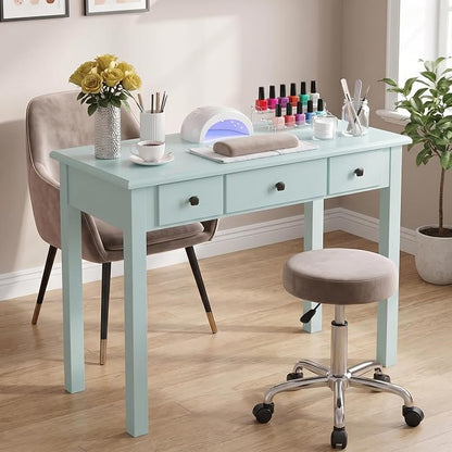 STHOUYN Small Green Writing Desk with Drawers, Vanity Table for Bedroom | Small Farmhouse Makeup Vanity Desk No Mirror, Adult/Student Writing Desk with Drawers for Small Spaces, Home Office, Study