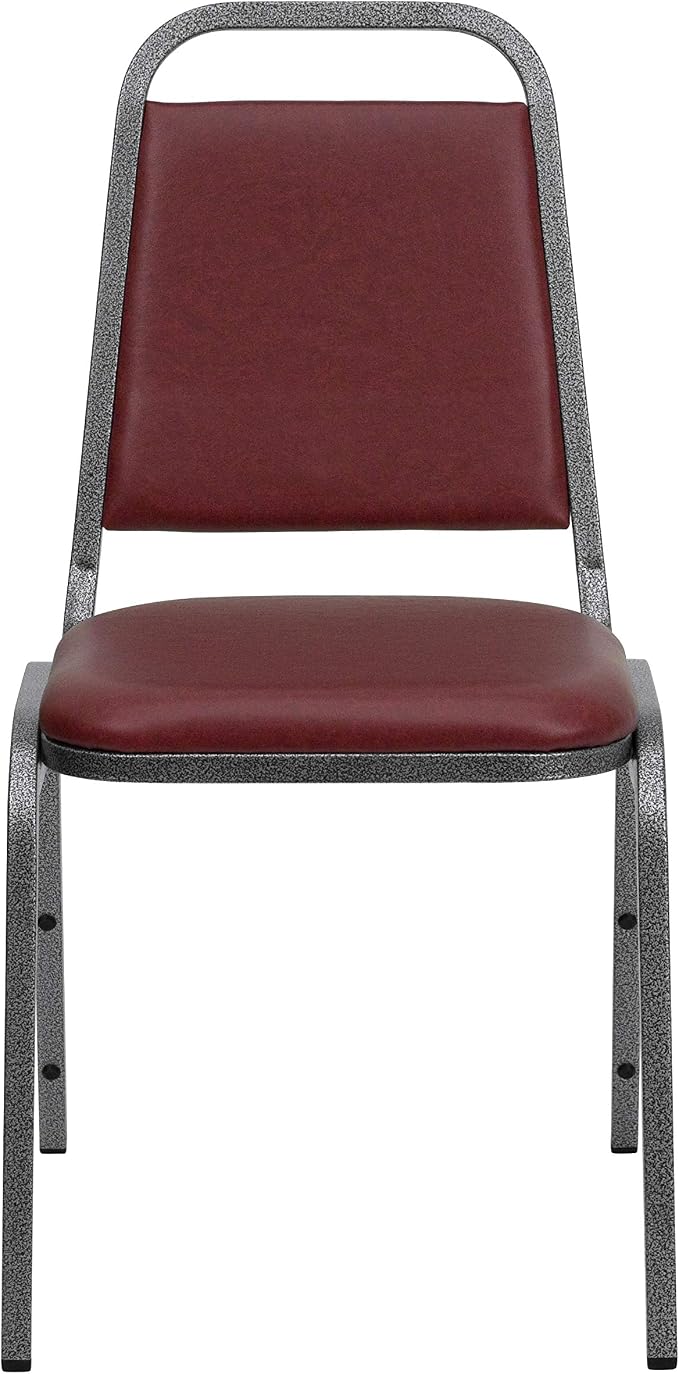 Flash Furniture 4 Pack HERCULES Series Trapezoidal Back Stacking Banquet Chair in Burgundy Vinyl - Silver Vein Frame