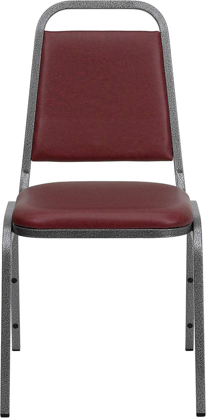 Flash Furniture 4 Pack HERCULES Series Trapezoidal Back Stacking Banquet Chair in Burgundy Vinyl - Silver Vein Frame