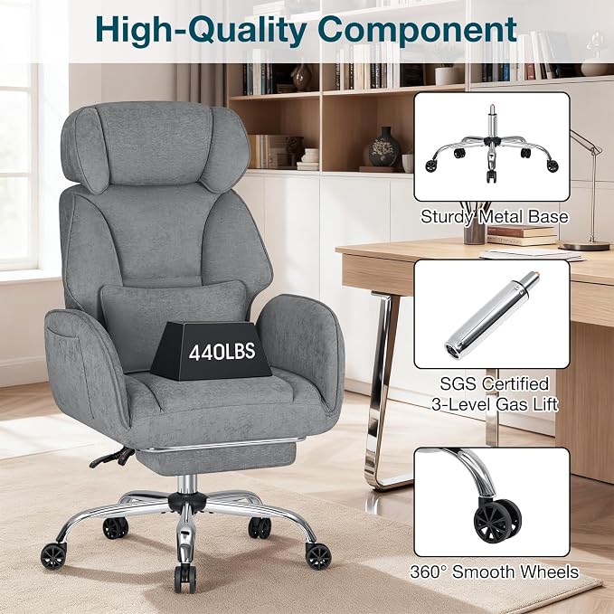 HOFFREE Criss Cross Chair with Wheels Ergonomic Office Chair with Reversible Armrest Wide Seat Comfy Desk Chair with Foot Rest for Gaming,Reading,Working(Grey)