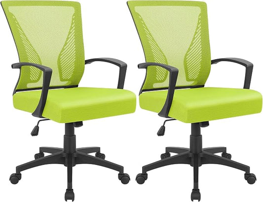 Furmax Office Chair Ergonomic Computer Desk Mesh Chair Mid Back Swivel Lumbar Support with Armrest (2, Cyan)
